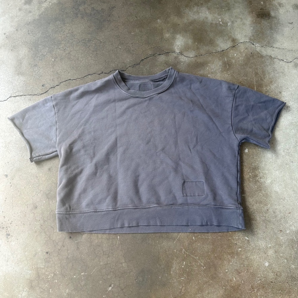 Daily Drills Sweatshirt Womens L Grey Excellent Short Sleeve Boxy Raw Hem Crop